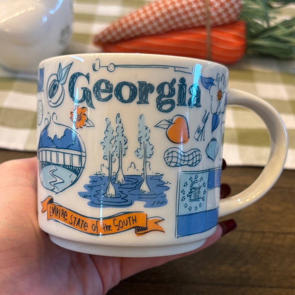 Starbucks Georgia Ceramic Mug - White, Blue, Orange